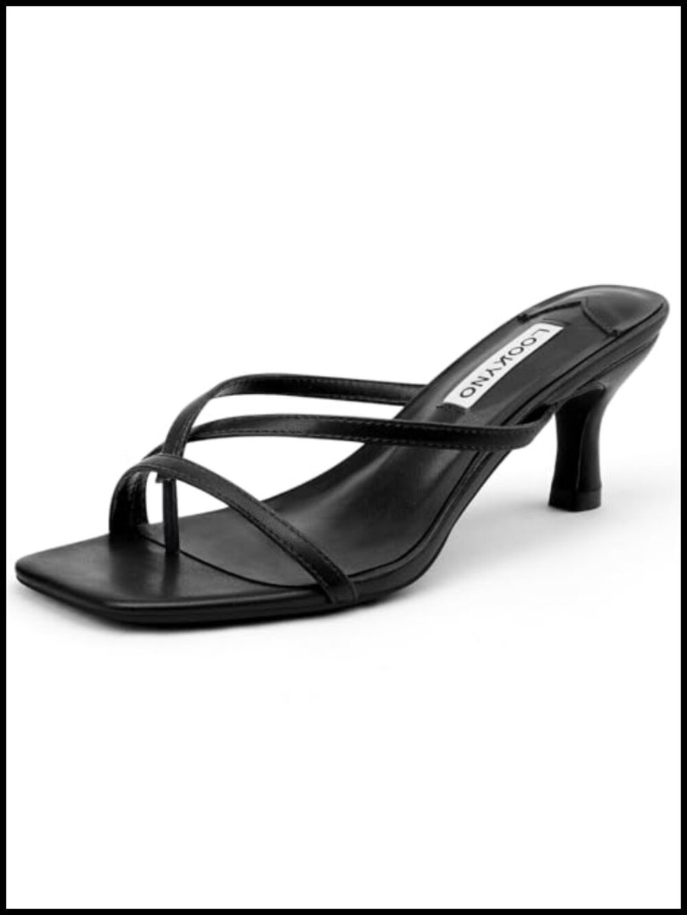 Strappy Kitten Heel Thong Sandals Square Open Toe Low Heel Faux Leather
